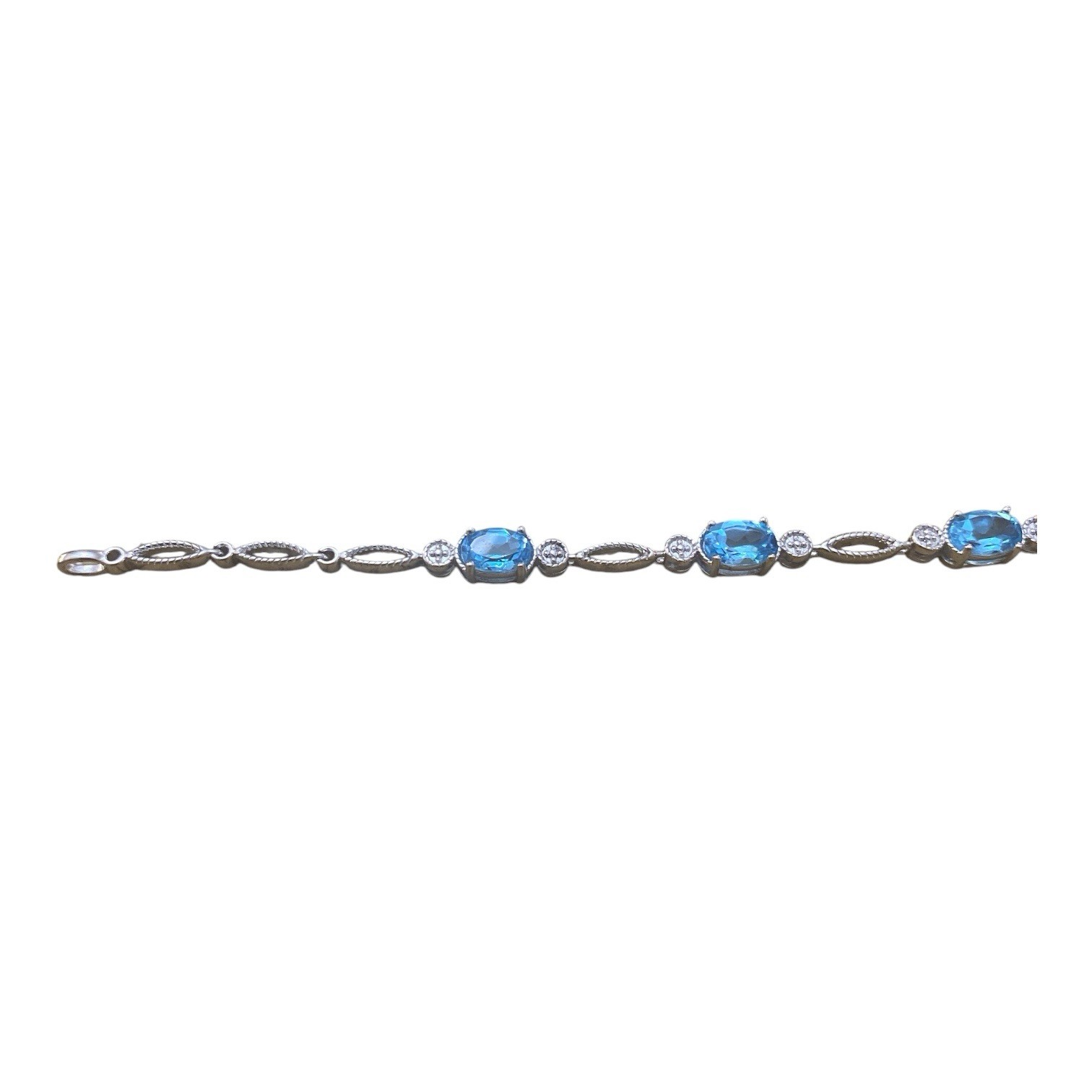 Preowned Sterling Silver 925 Lue Topaz Gemstones Bracelet Sz 19 1/2 Inches