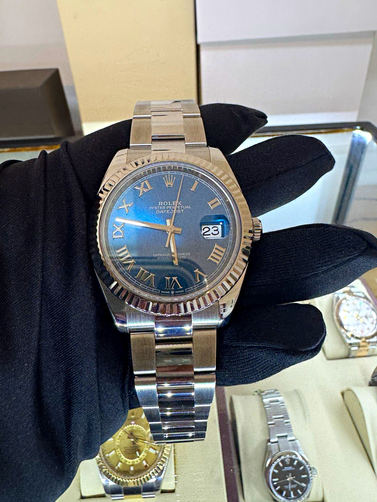 Rolex Datejust 41 Blue Roman Dial Fluted Bezel Stainless Steel Bracelet – 126334