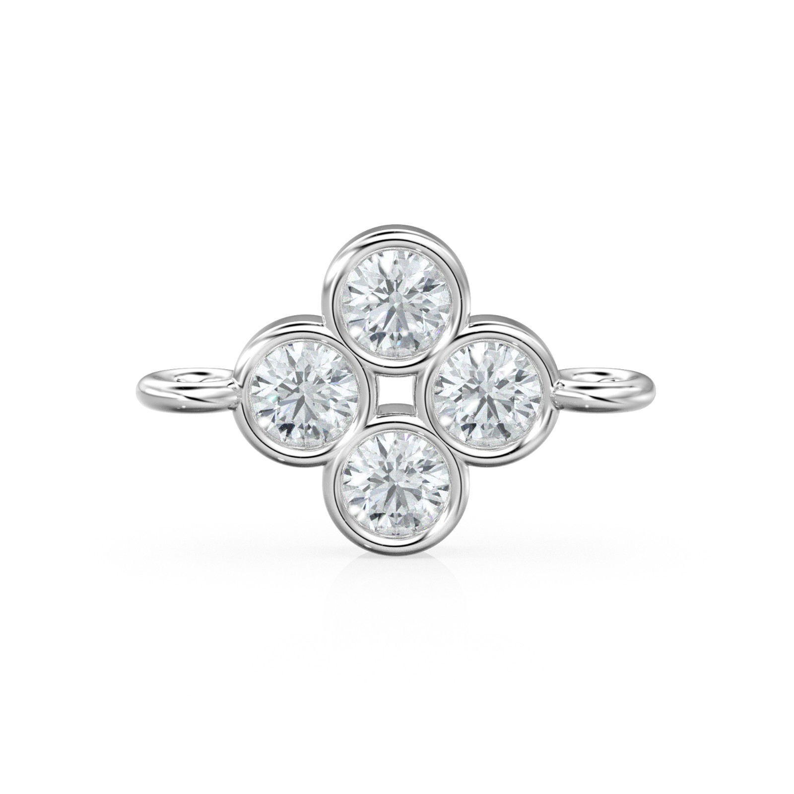18K Solid Gold Diamond Clover Connector Bezel Set Quad Link Spacer Finding
