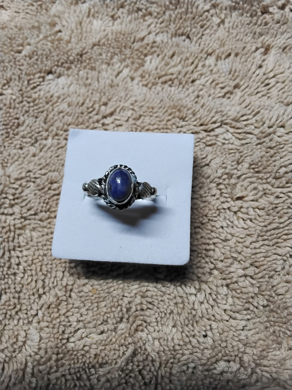 Dark Blue Lapis Ring. Set In Tarnish-Resistant Rhodium Plated Mount. Size 5.5.