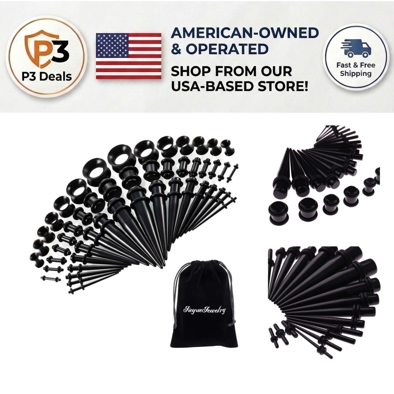Versatile 50-Piece Ear Gauges Expander Set: Tapers, Silicone & Plugs Included