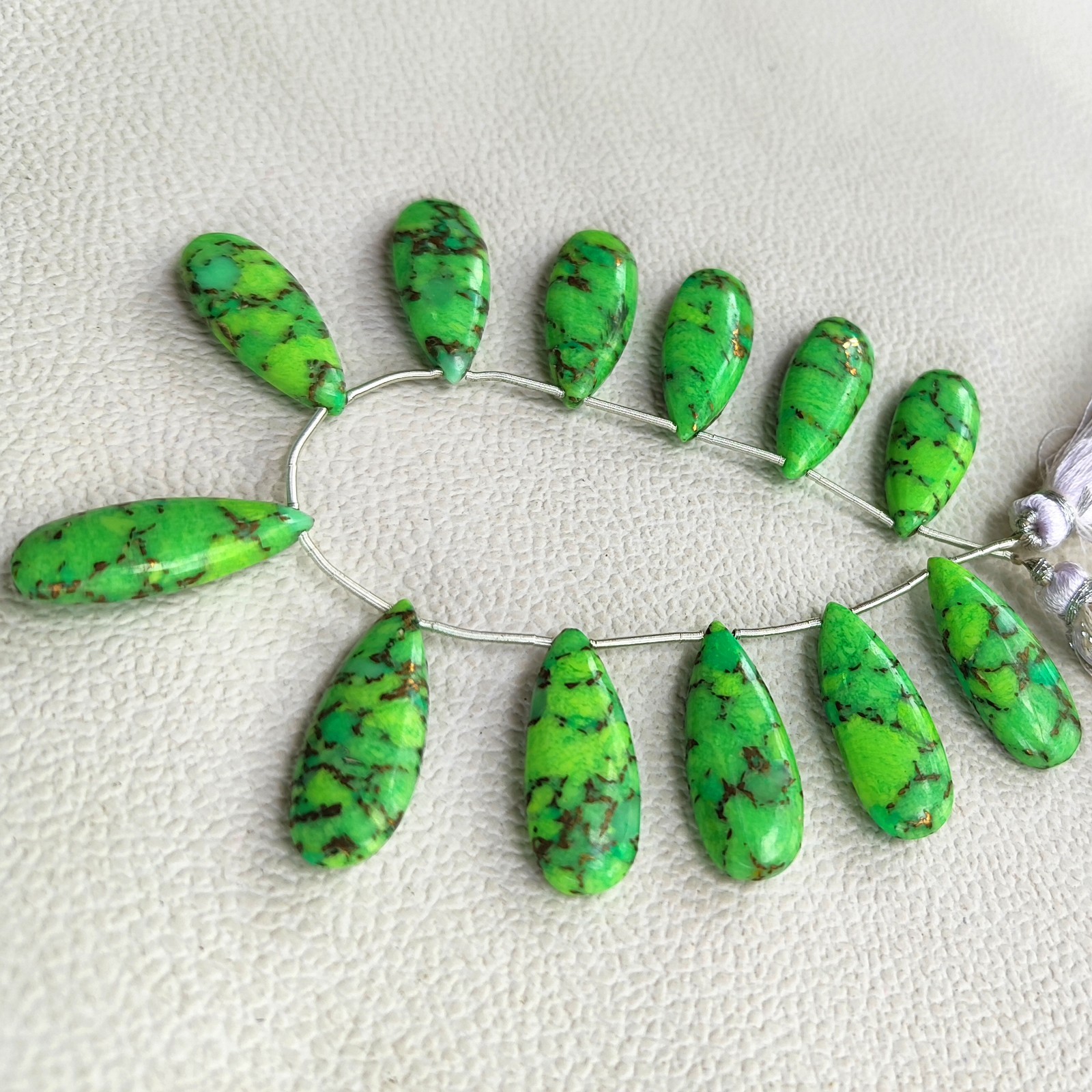 6″ Strand Green Turquoise Smooth Pear Shape Beads 25x10mm