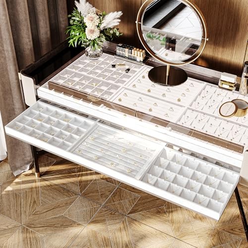 White Jewelry Display Organizer Tray Stackable Premium PU Leather 24 Grid