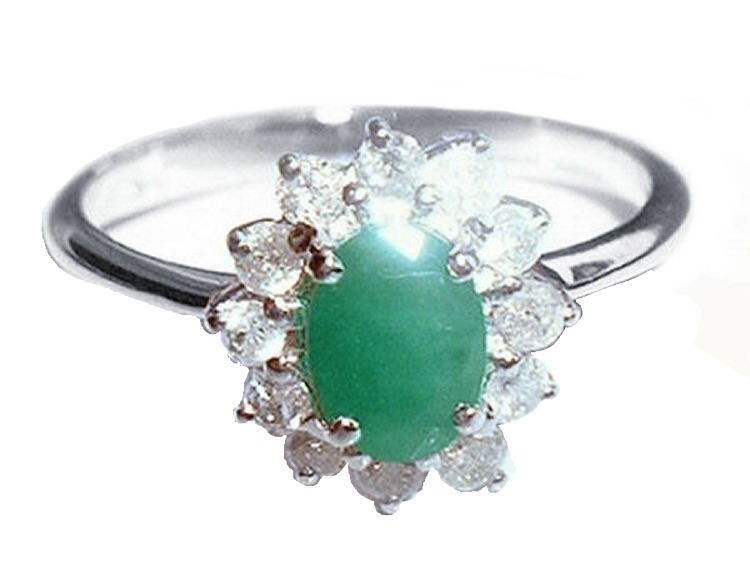 1.14ct Emerald & Diamond Ring in 14K White Gold