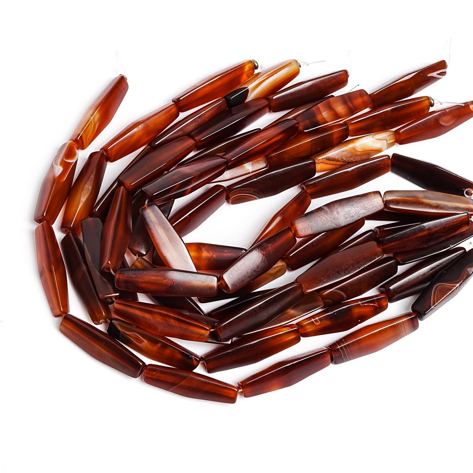 Polished Long Triangle Agate Beads Orange Brown Long Barrel Gemstone Beads