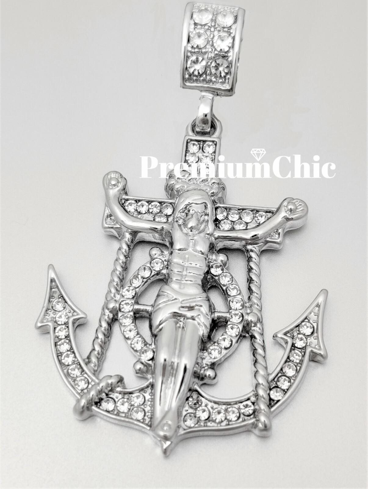 Jesus Anchor Pendant w 18″ Tennis & Cuban Link Chain Necklace Plated CZ Jewelry