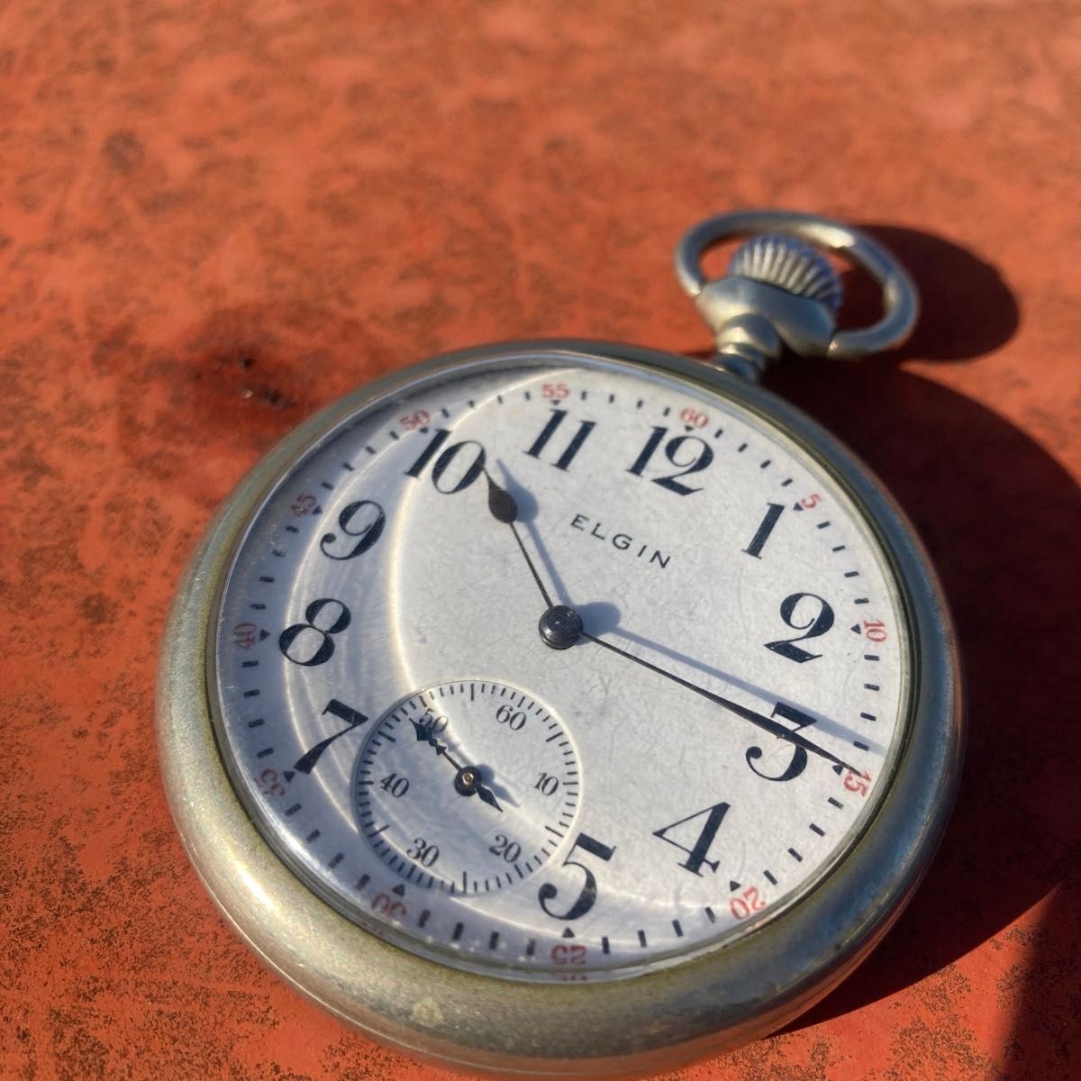 ELGIN 1916 Military Pocket Watch 7J Railroad Porcelain Dial Serviced USA Rare