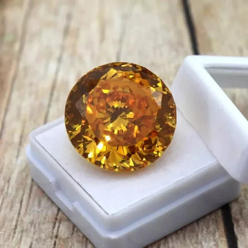 Cambodian Natural Yelow Zircon Round Cut 11.15 Ct GIE Certified Loose Gemstone