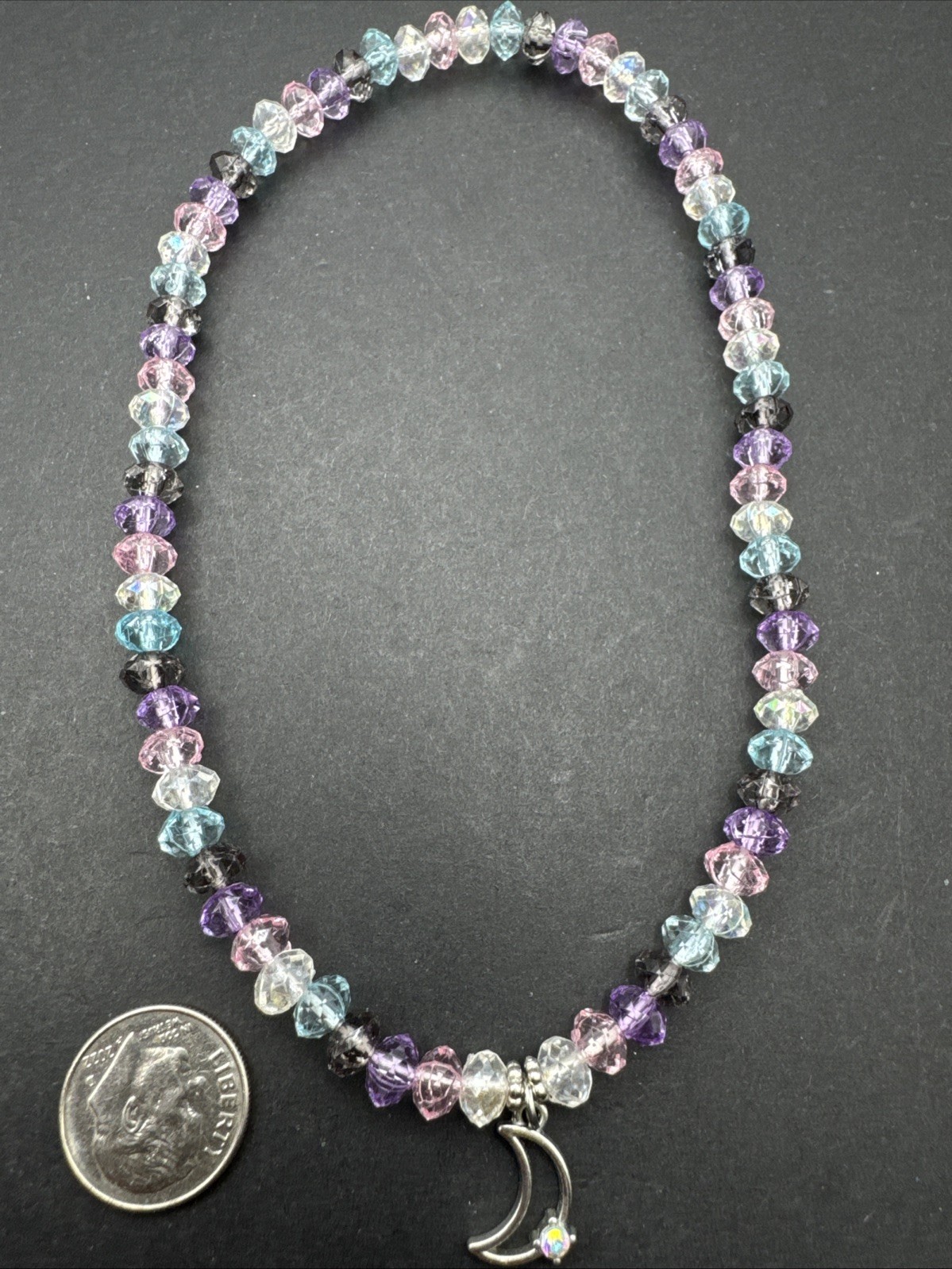 Stretch Choker Pastel Beads With Moon Iridescent Bling FREE SHIPPING!