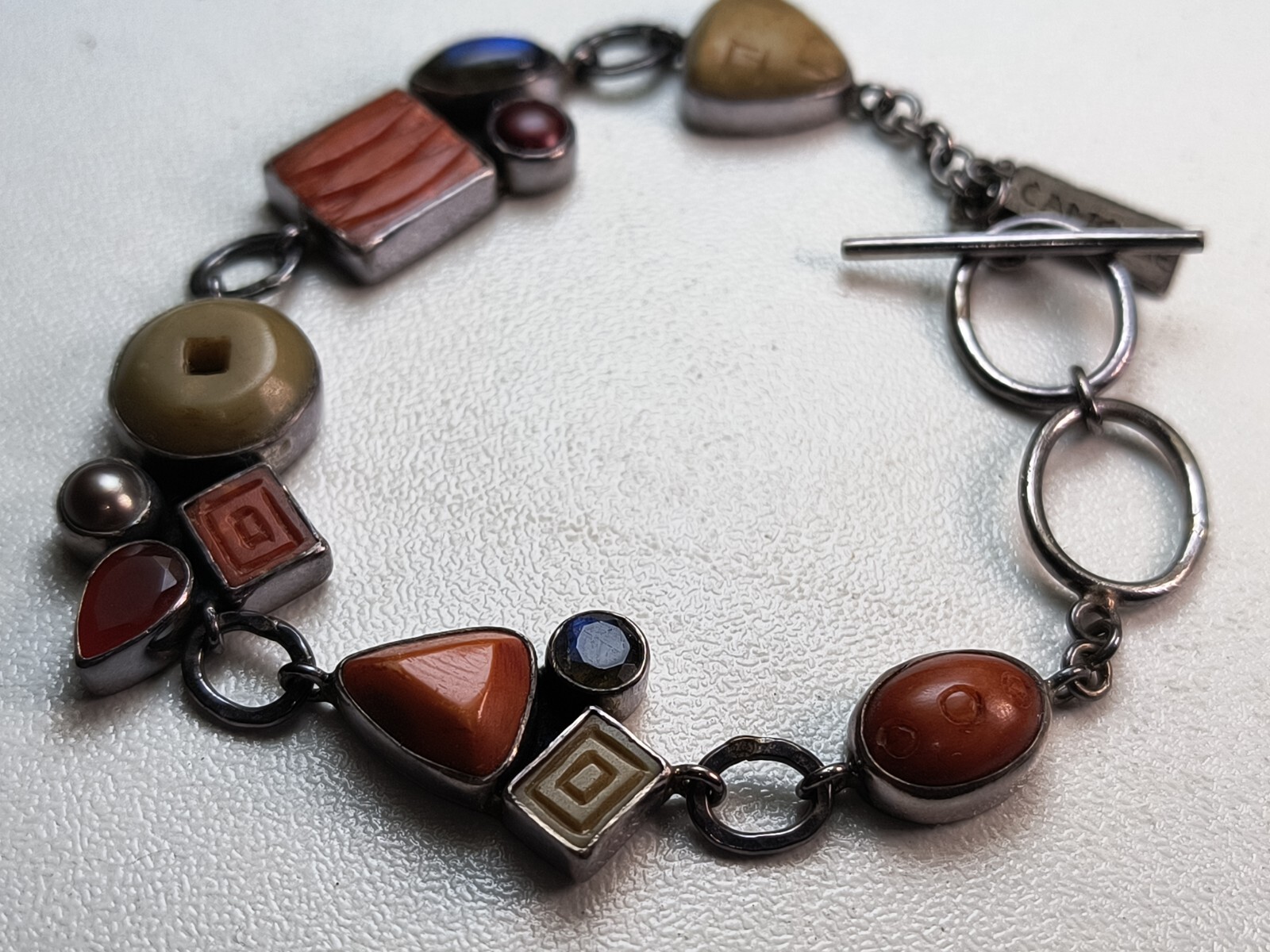JANICE LEE RIPLEY JLR Handmade 925 Sterling Stone & Gem Bracelet 6.75-7.375″