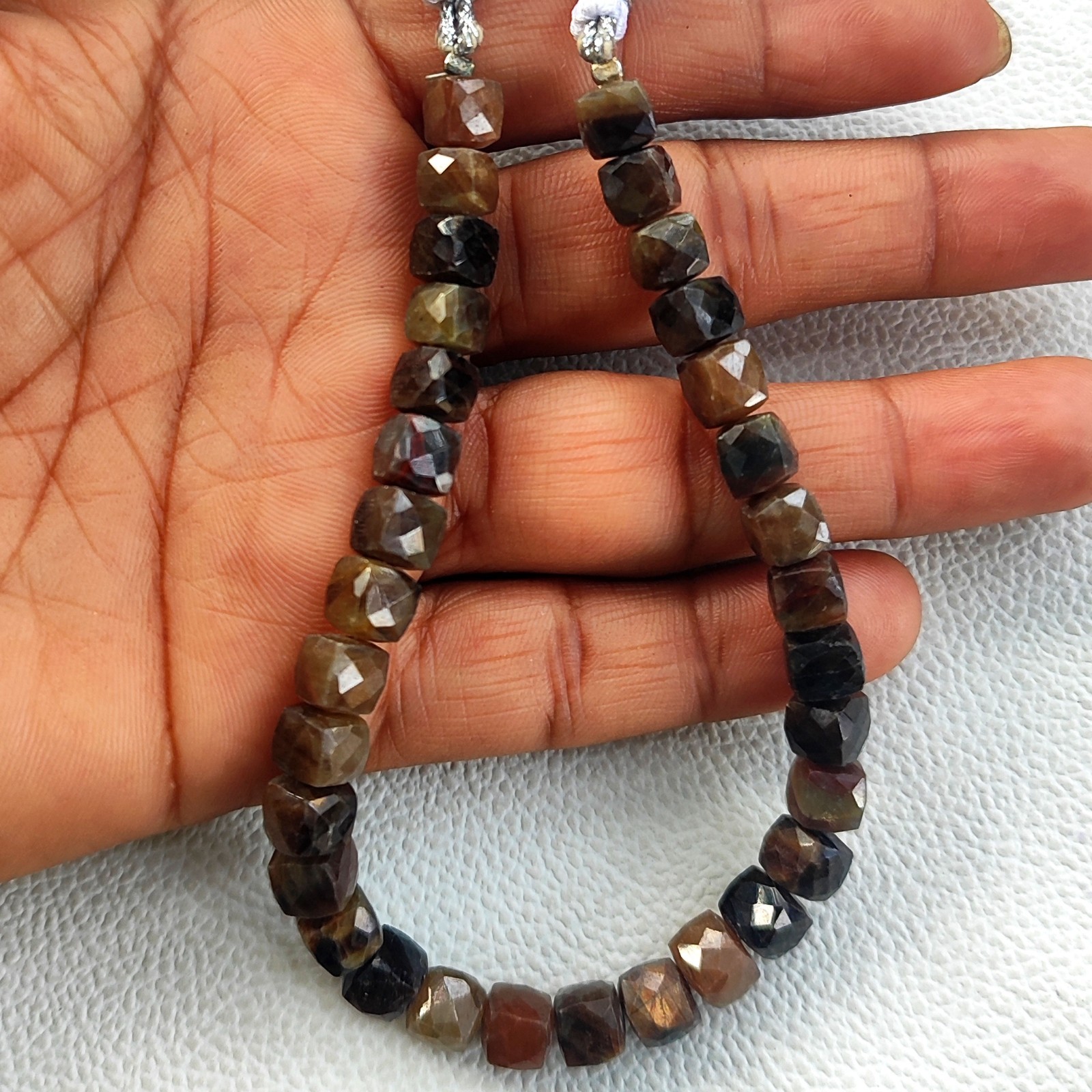Madagascar Brown Copper Sapphire 6.5mm Faceted Cube Shape Beads 8 Inch Strand
