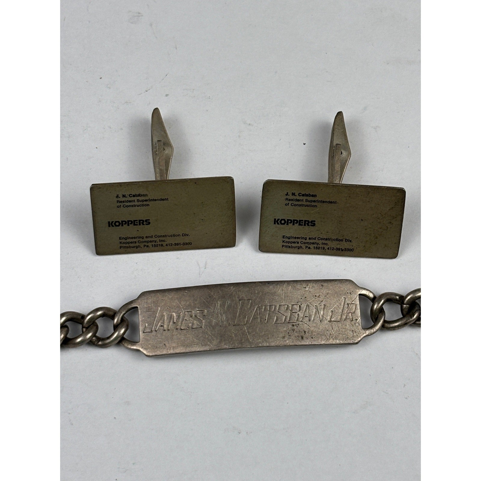 Vintage Koppers Cufflinks and Mother Dad Bracelet Sterling Silver