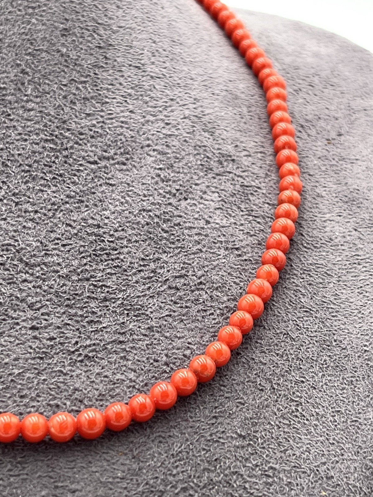 Natural Mediterranean Red Coral Necklace 4mm with 18kt Gold Clasp