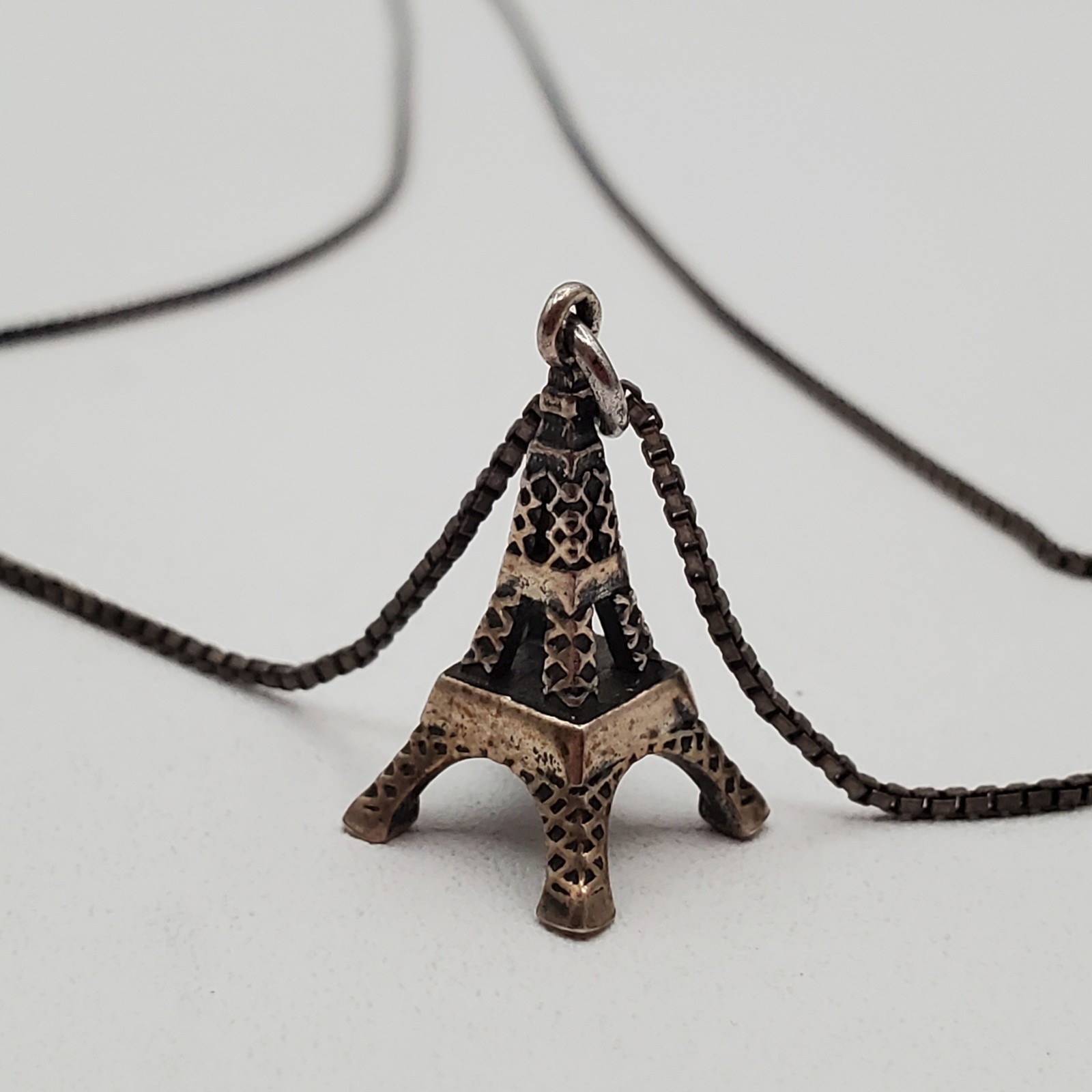 VTG 925 RCI 3d Eiffel Tower Necklace 18in Sterling Silver Box Chain 4g Paris