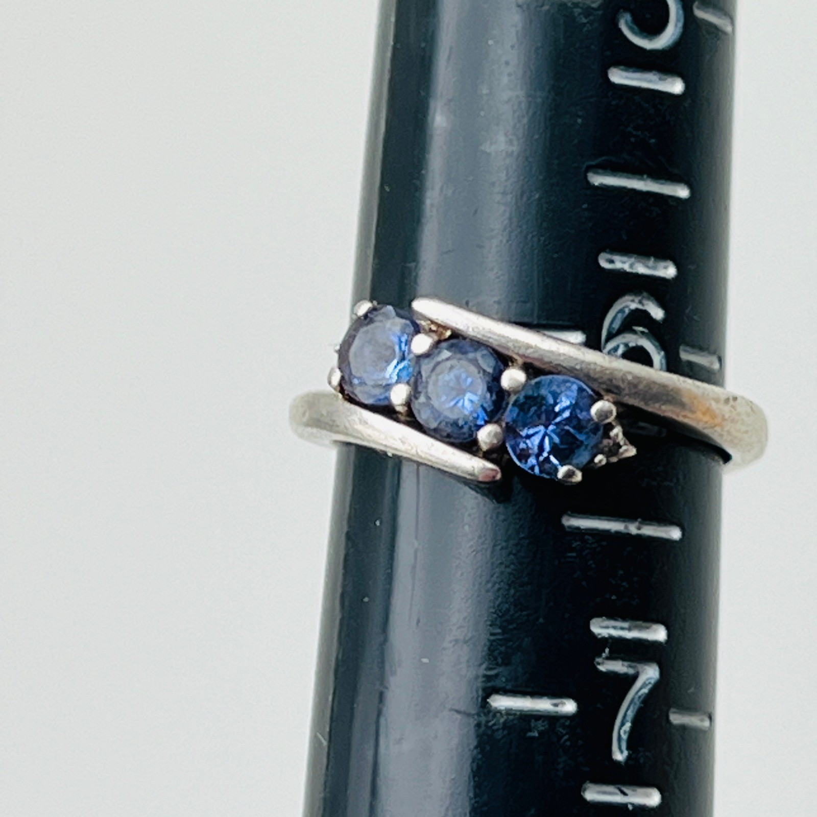 Vintage Blue Stone Bypass Ring Size 6 Sterling Silver Modern Twist Style 925