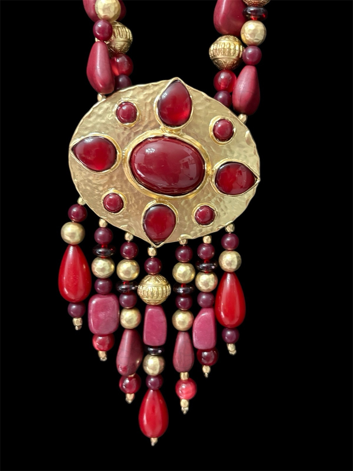 Chico’s Statement Necklace Merlot Gold Tone Chain Accent Beads SEE NOTES Ltd ED