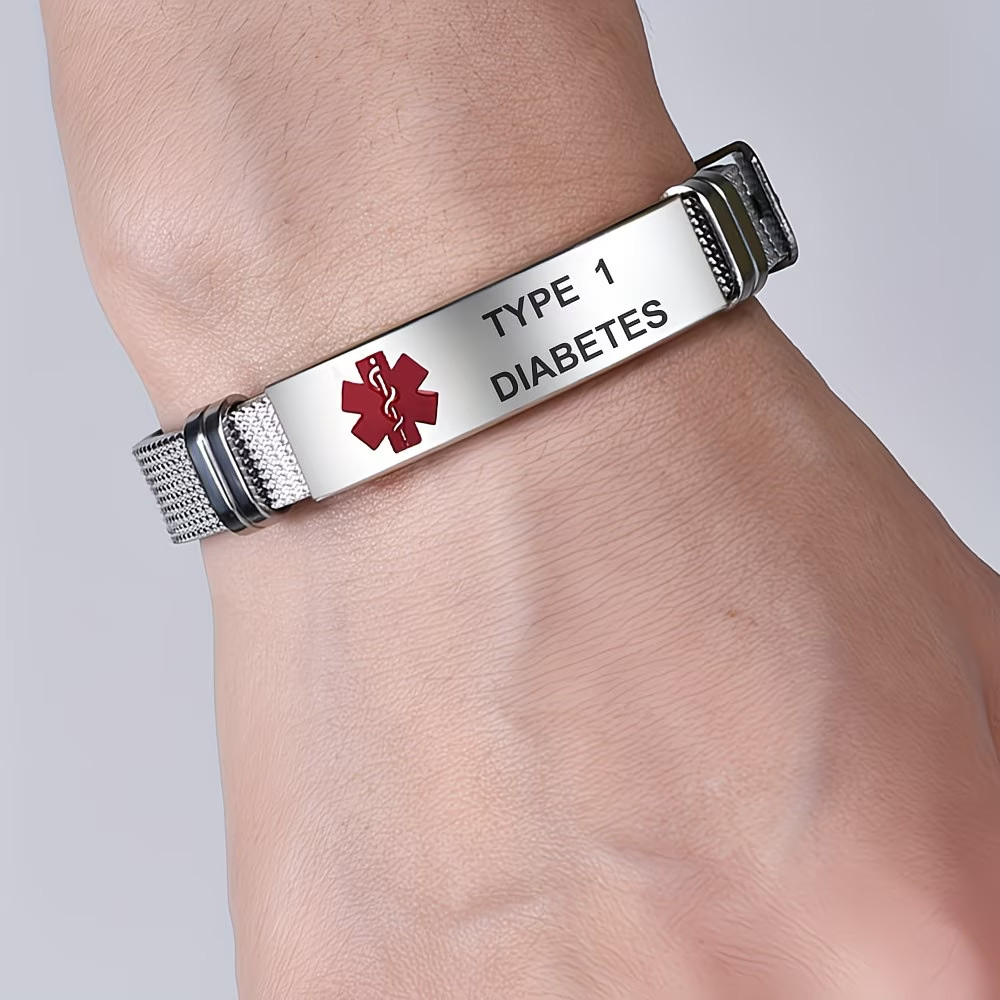 Medical ID Bracelet Stainless Steel Snake Bracelet Silver Emergency Wristband