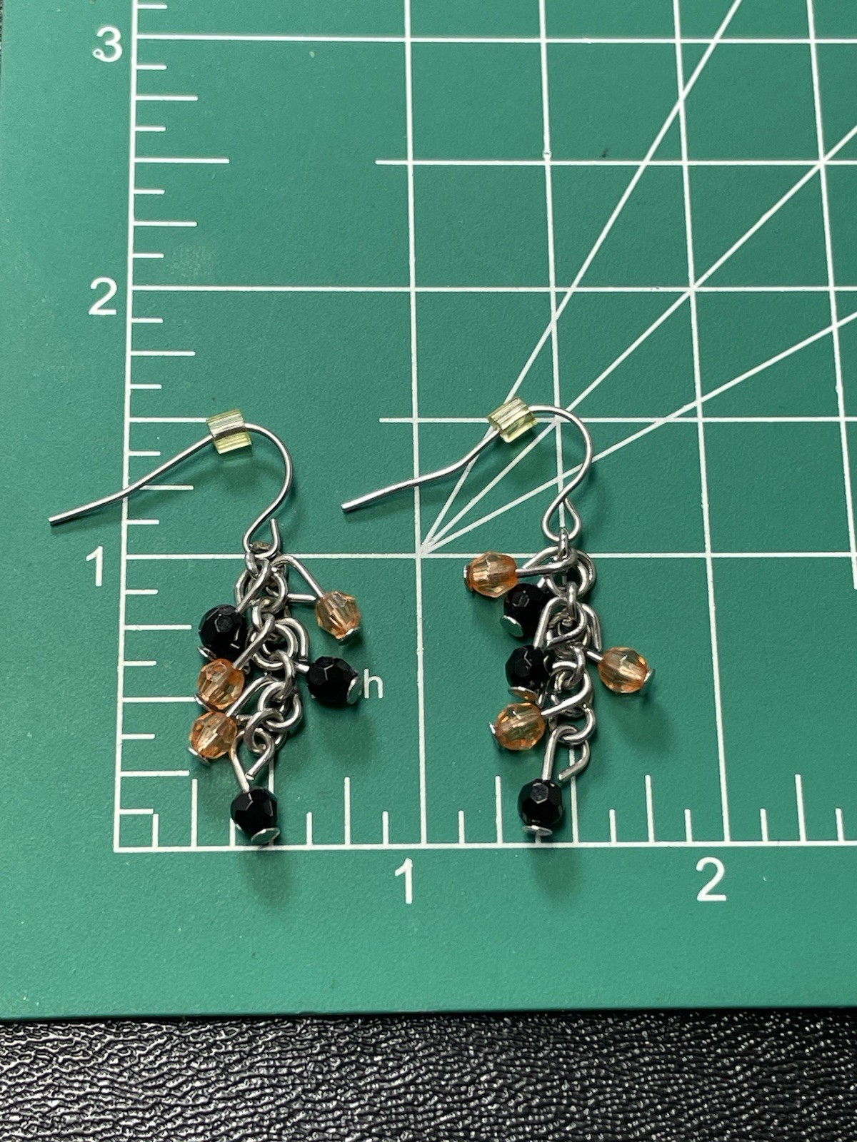 Vintage 1.5” Orange & Black Beaded Cluster Dangle Earrings