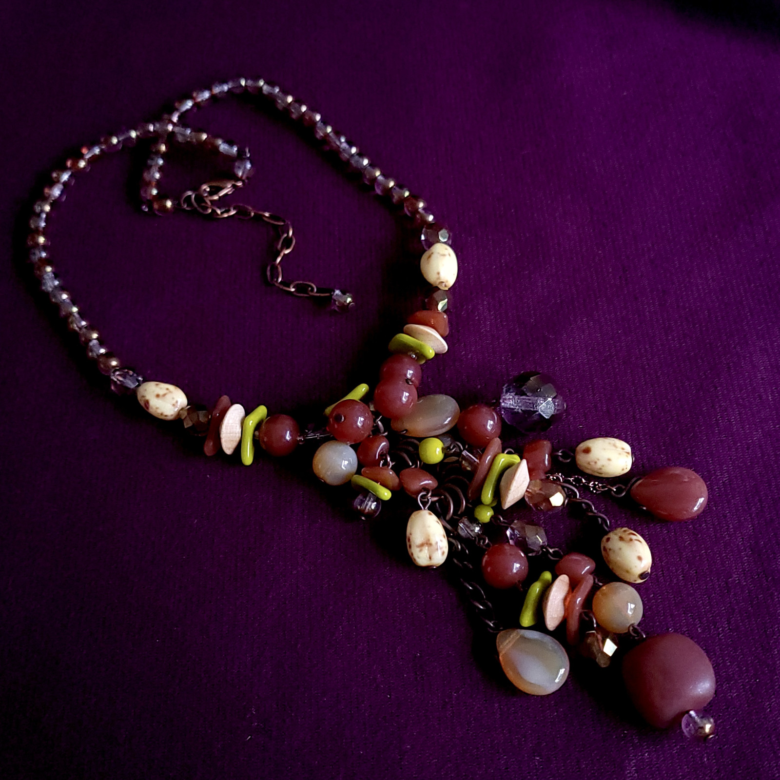 Necklace 16″ Brown Tone Glass Czech Vintage Beads Women’s Jewelry Art Deco Style
