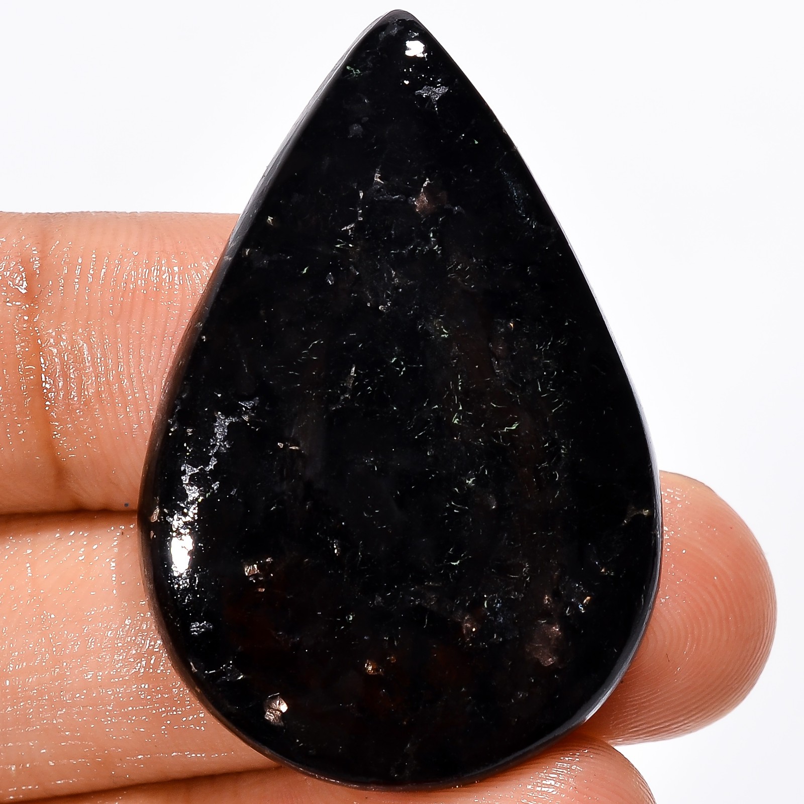 Natural Nuummite Pear Shape Cabochon Loose Gemstone 50.5 Ct. 38X25X5 mm X-13908