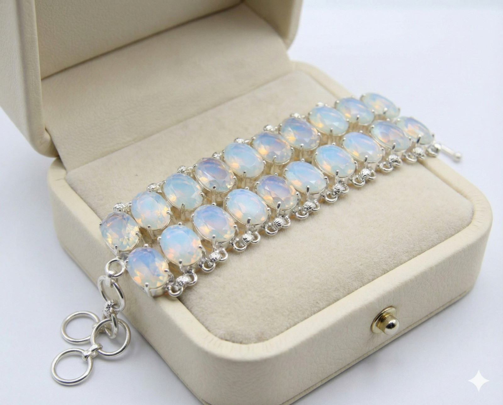 White Opalite Gemstone Handmade 925 Sterling Silver Jewelry Chain Bracelet ADJ