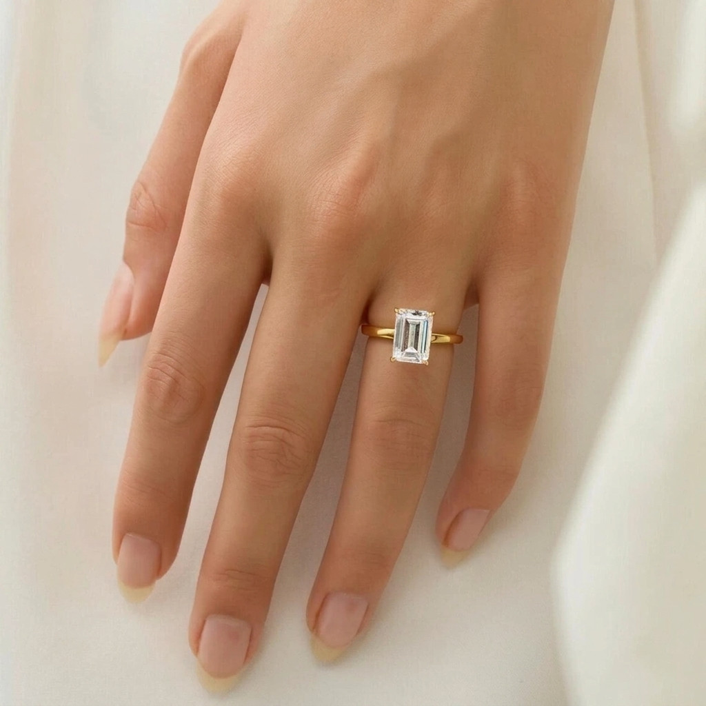 14K 2CT Solid Gold Emerald Cut Lab Grown Diamond New Solitaire Ring VS1