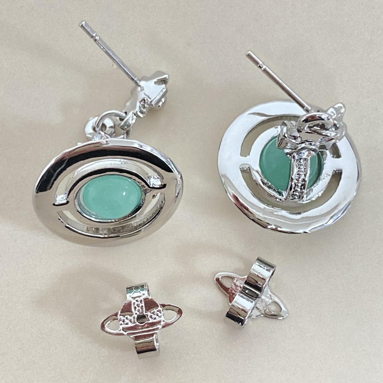 Vivienne Westwood Earrings Petite Orb Silver Light Green 2.5 x 1.4cm NO BOX