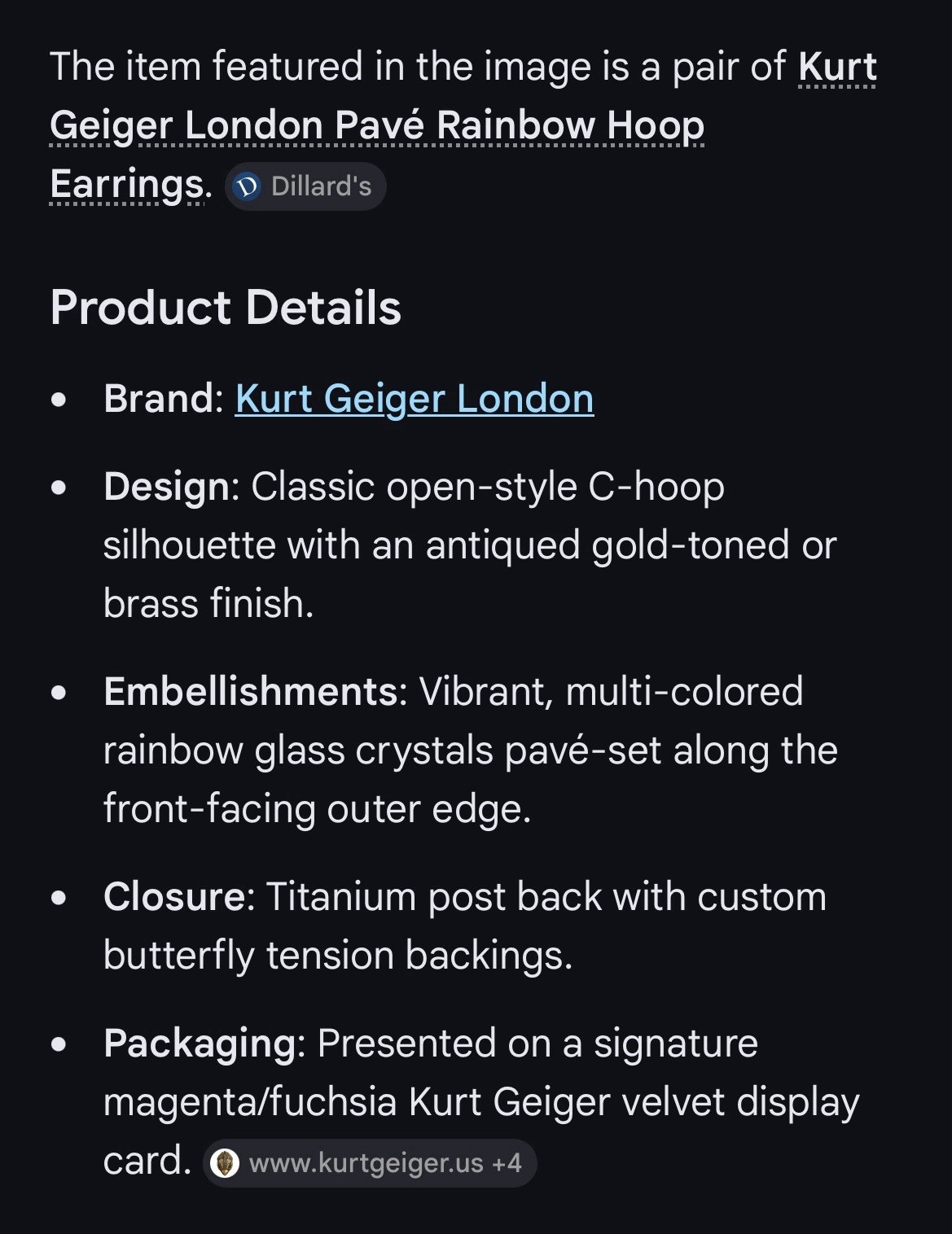 Kurt Geiger London Pavé Rainbow Hoop Earrings Gold Tone Multicolor Crystal