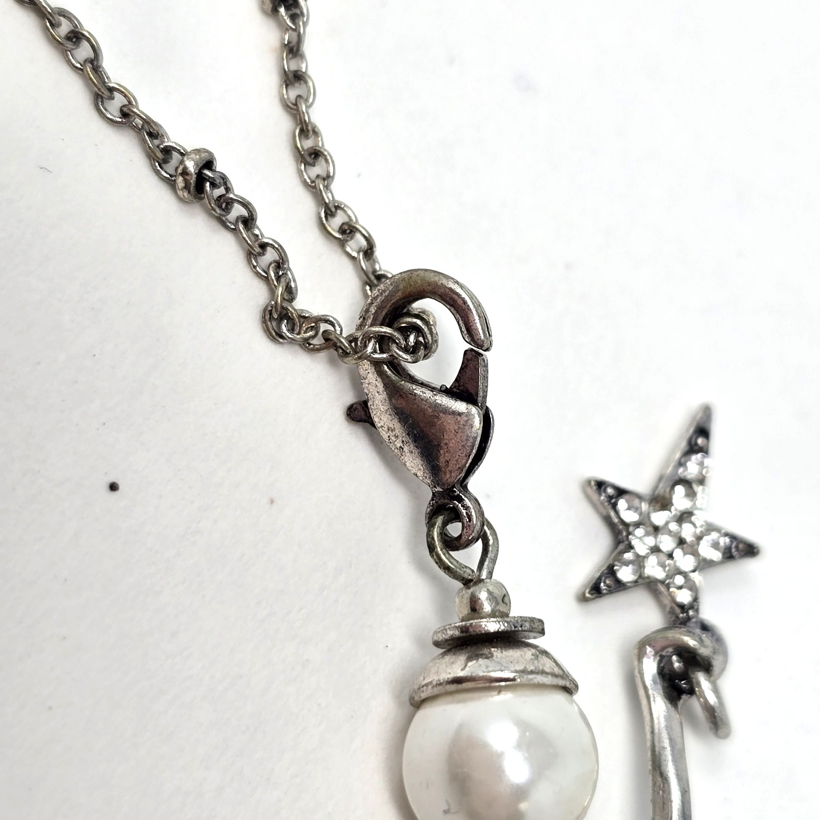 Vtg Couture Paris White Cryatal Mesh Silver Diva Doll Star Pendant Necklace 30″