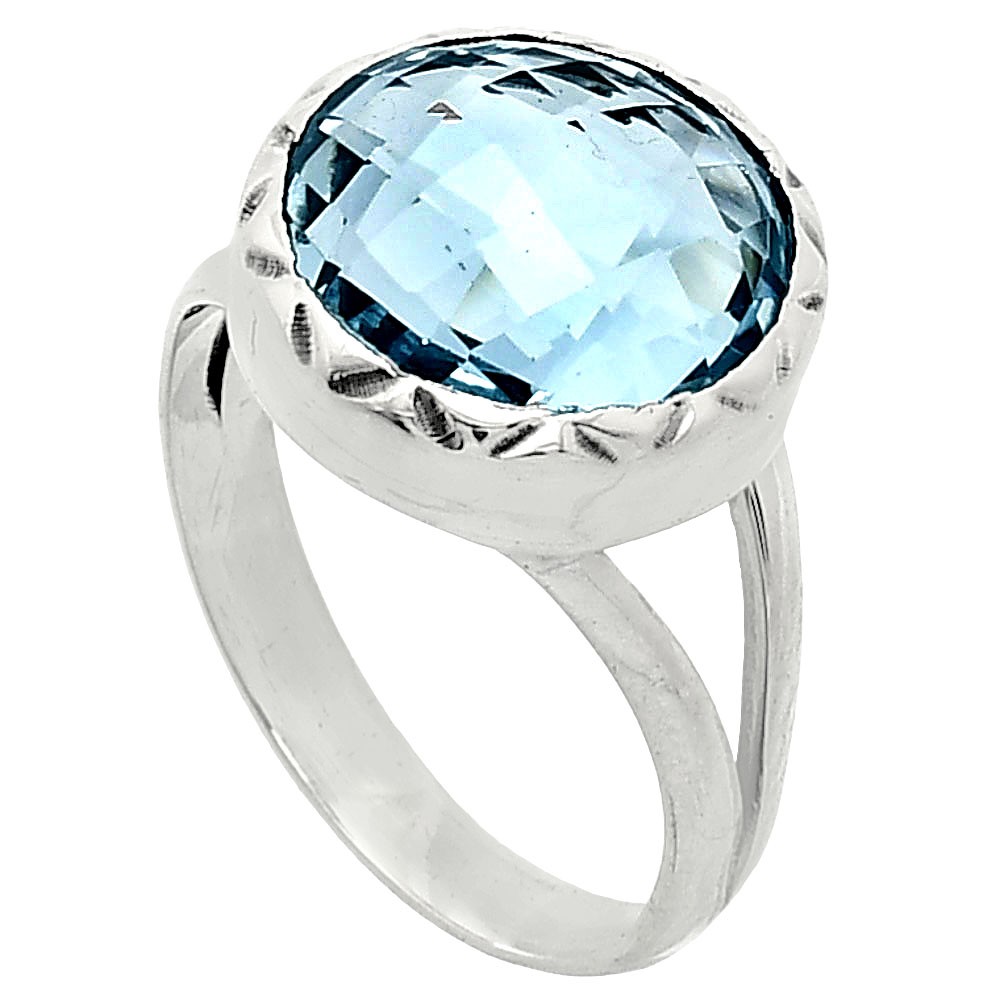 Premium Quality Sky Blue Topaz Checker Briolette 925 Silver Ring s.7.5 R-1074