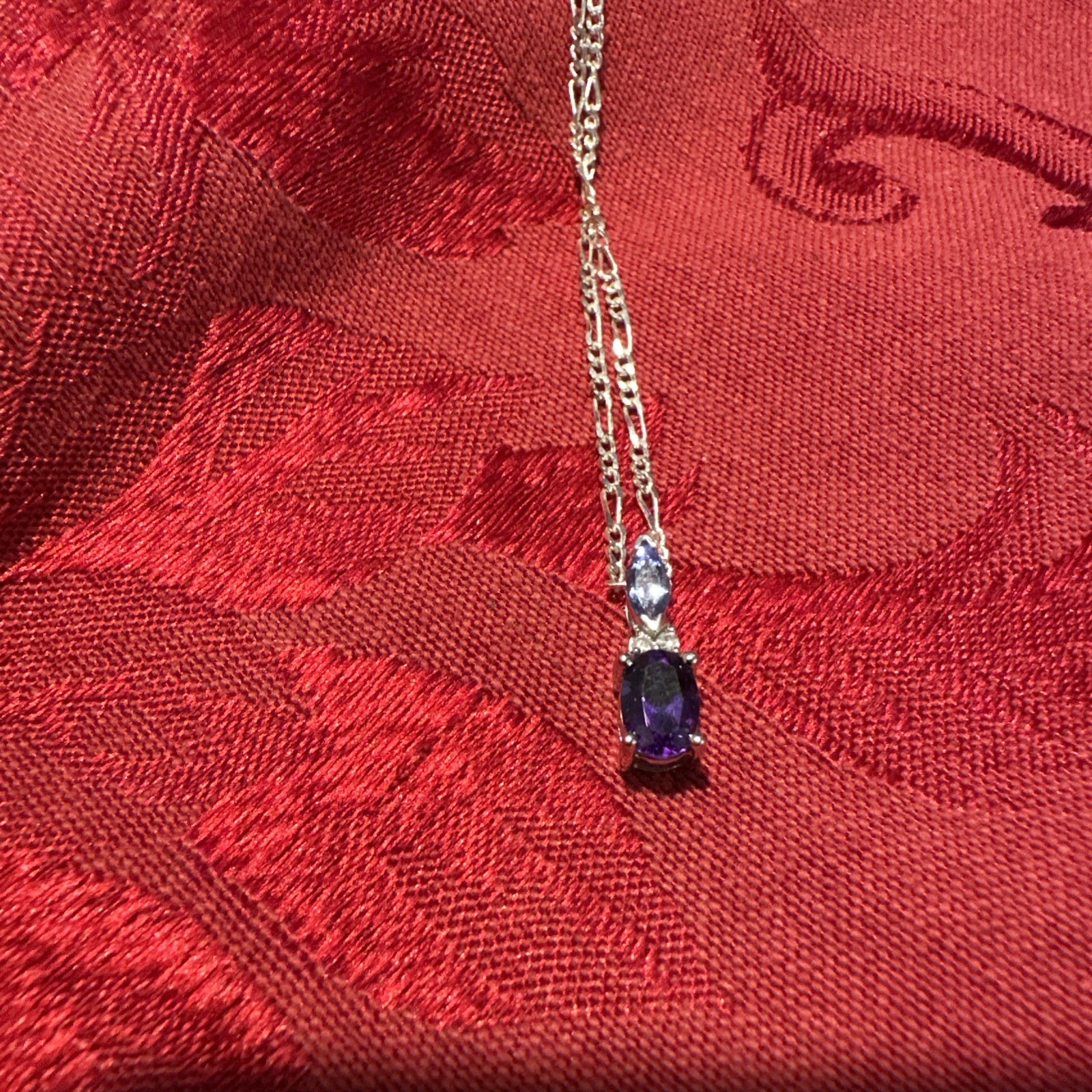 Faux Amethyst Necklace with Silver Chain and Setting