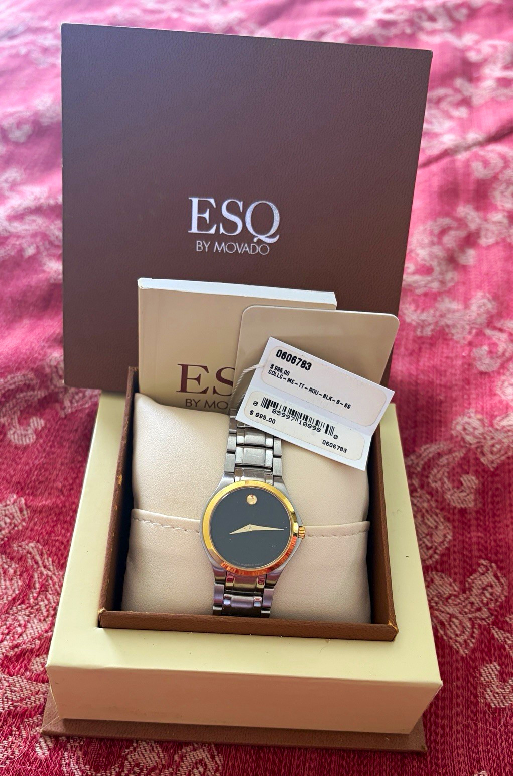 ESQ by Movado Black Dial Two-Tone Quartz Stainless Steel Bracelet Watch w/ Box