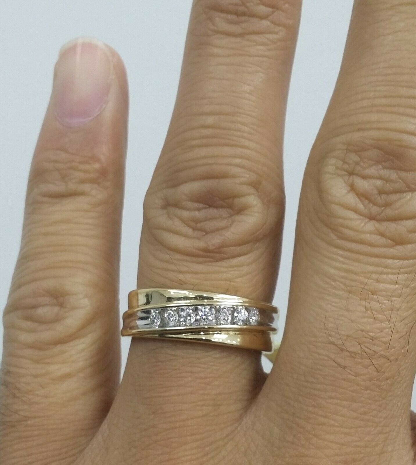 DEAL!0.30CT 100% NATURAL ROUND DIAMOND MEN’S WEDDING BAND RING 14KT GOLD 6.90MM