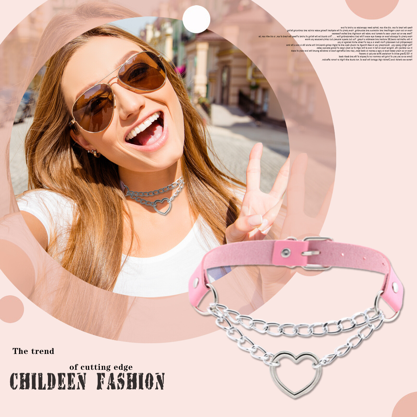 Women Girls Heart Ring Chain Leather Choker Punk Rock Collar Necklace Adjustable