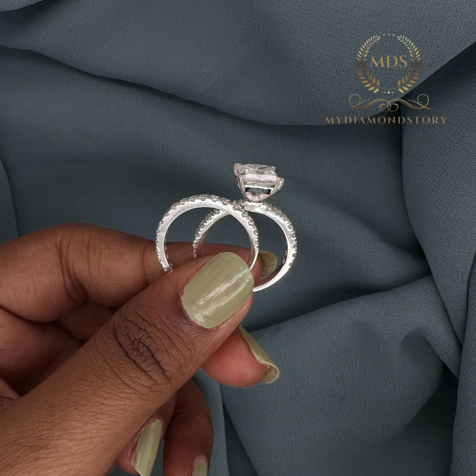 3 Carat Princess Cut Moissanite Bridal Set Engagement Ring Solid 14K White Gold