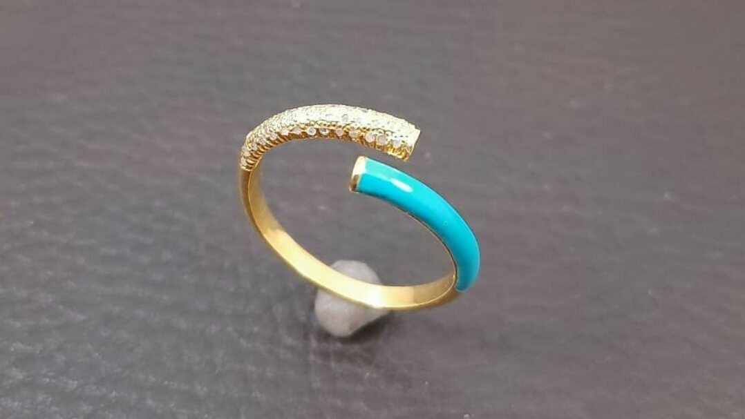 Enamel Ring Beautiful Minimalist Enamel Ring 925 Silver Diamond Ring Jewelry.