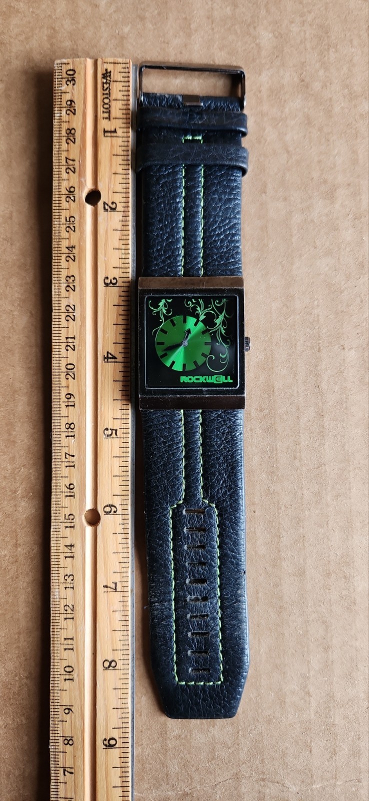 ROCKWELL VOGUE MERCEDES GREEN WRISTWATCH WITH BLACK BAND & NEW BATTERY WORKS