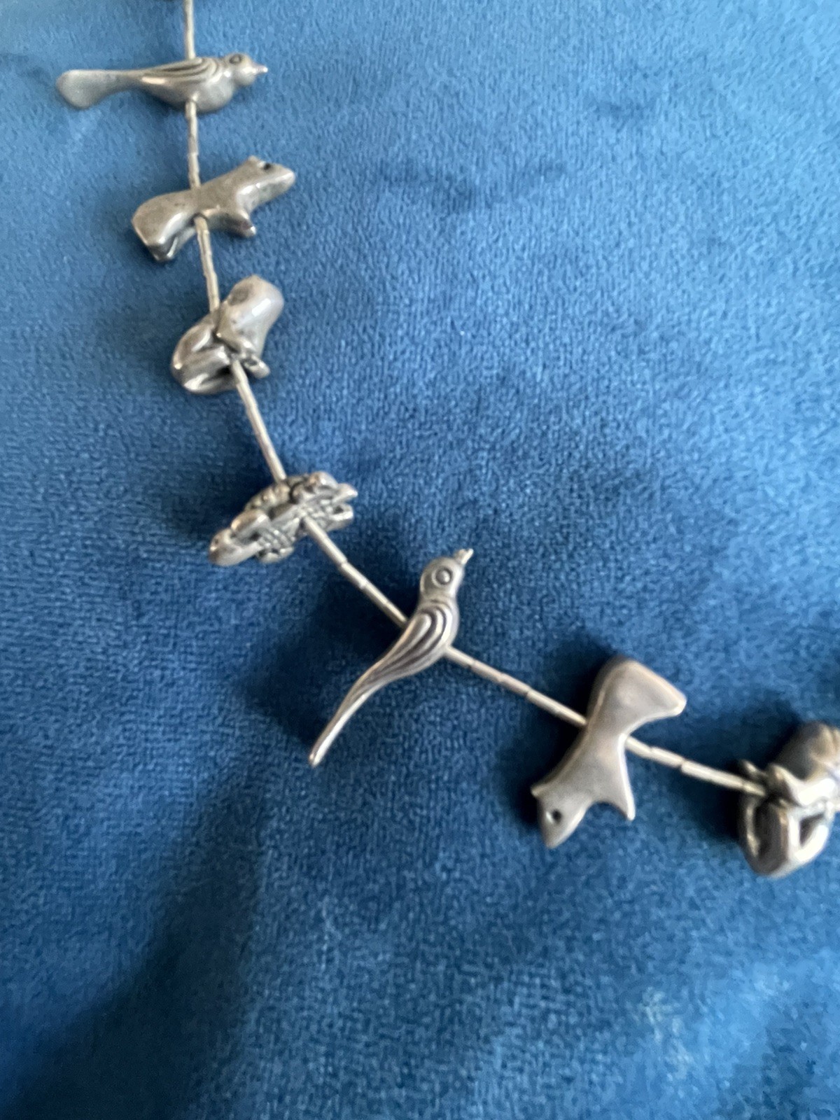 Vintage Sterling Silver Animal Fetish Bead Liquid Heavy Necklace and Earrings