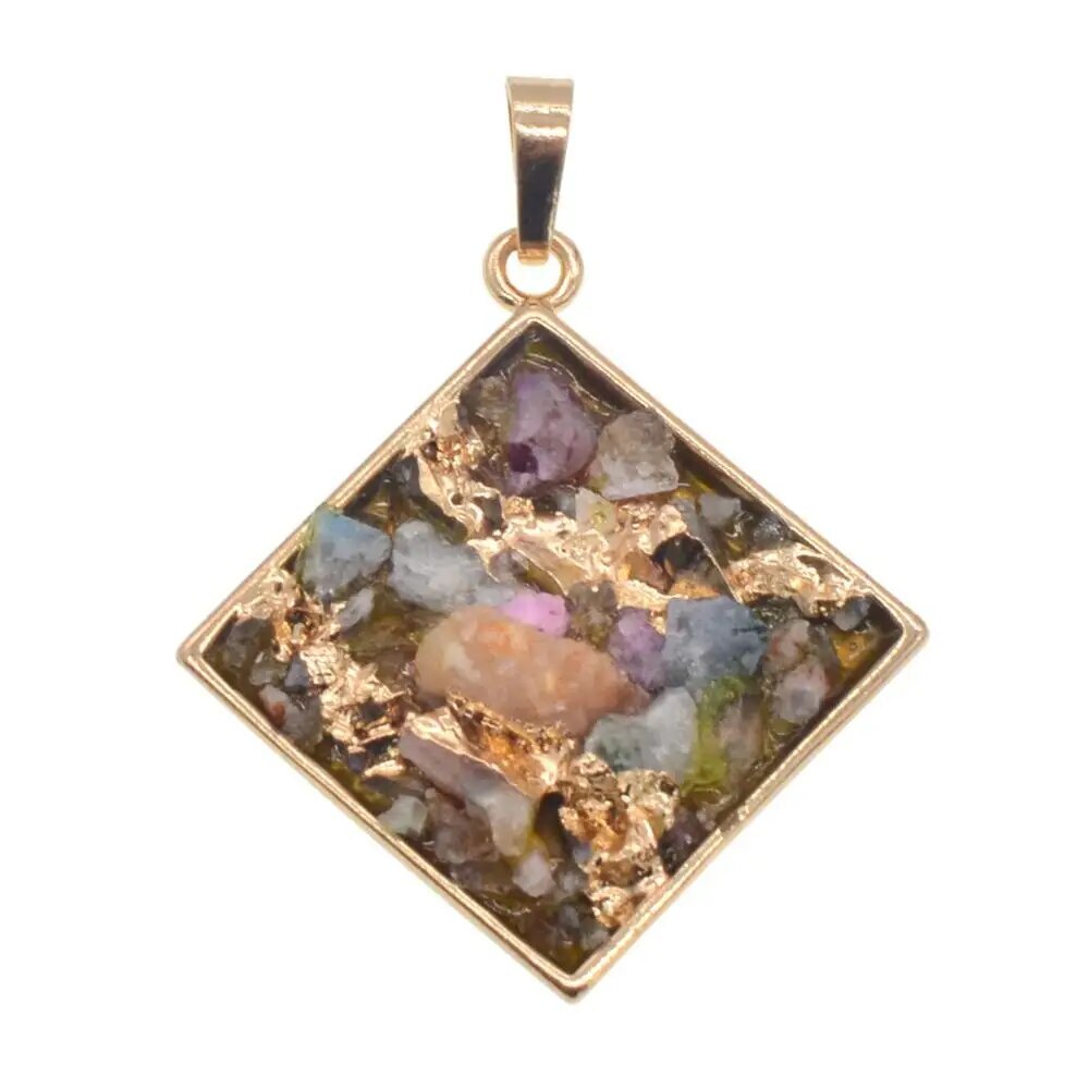 Geometric Colorful Nature Stone Necklace Tear Drop Crystal Pendant for Women Men