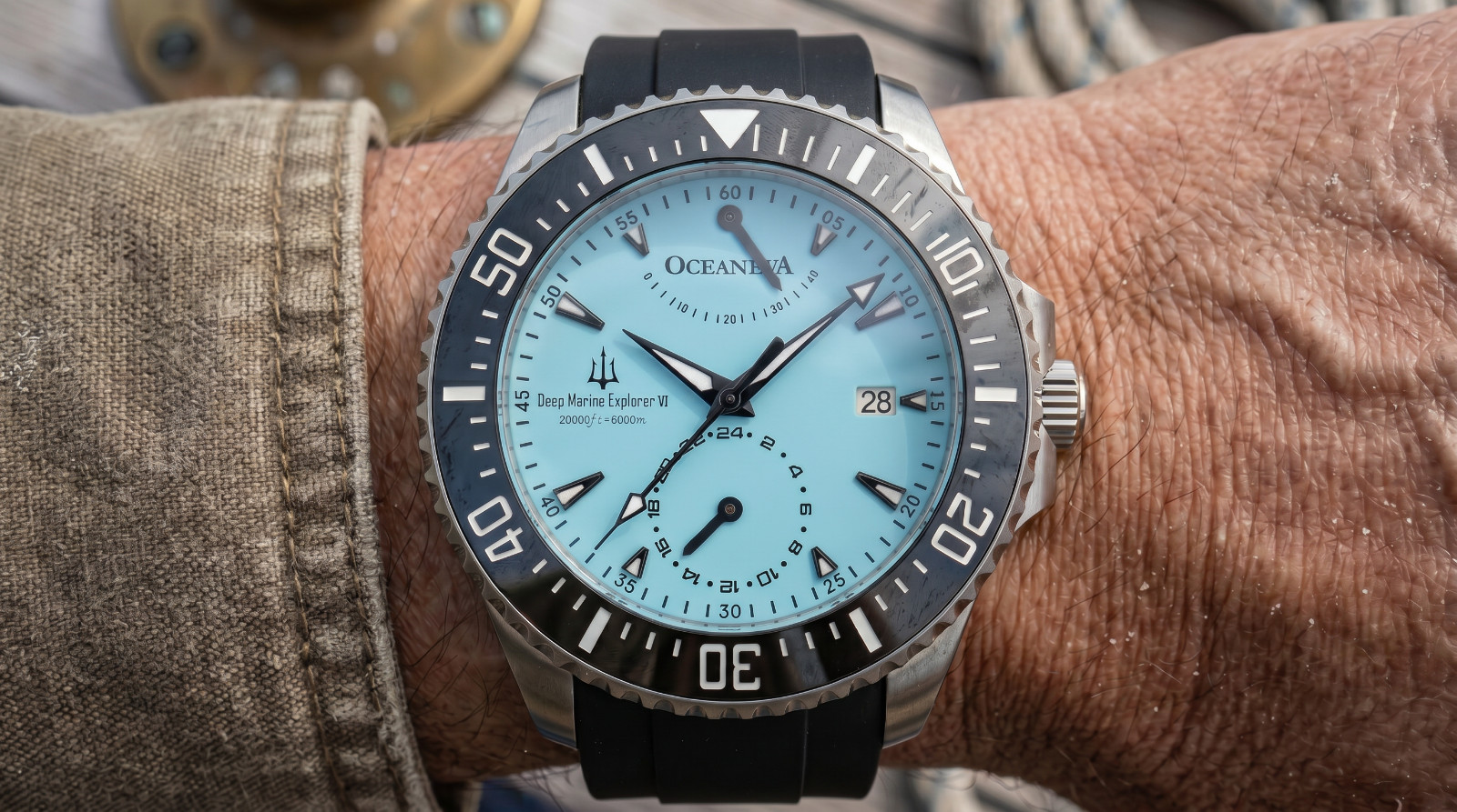 Oceaneva Power Reserve 6000m Grade 5 Titanium Automatic Light Blue