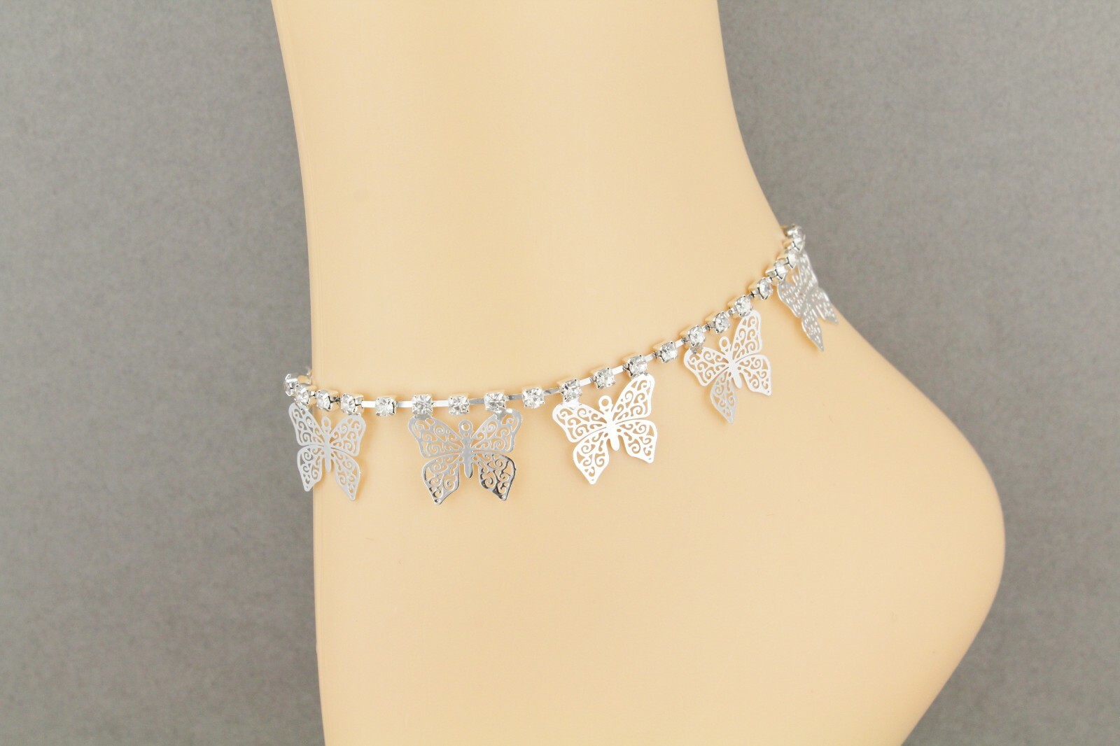 silver butterfly anklet charm dangle pendant adjustable ankle bracelet dangly