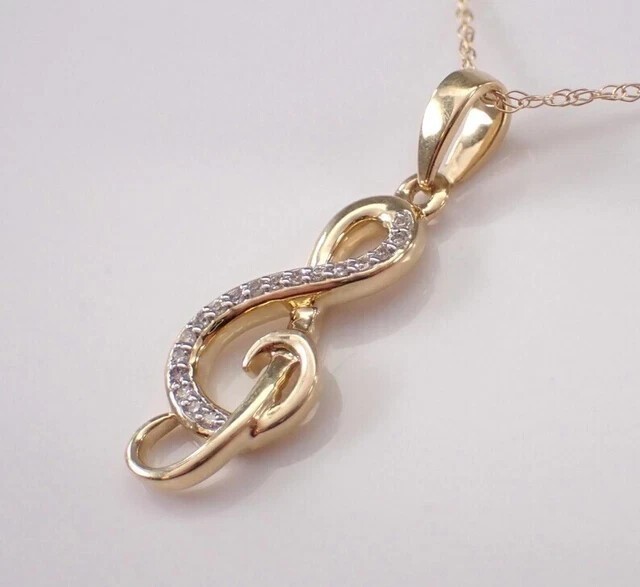 Music Note Shape Pendant 1 Ct Round Cut Simulated Diamond 14K Yellow Gold Plated