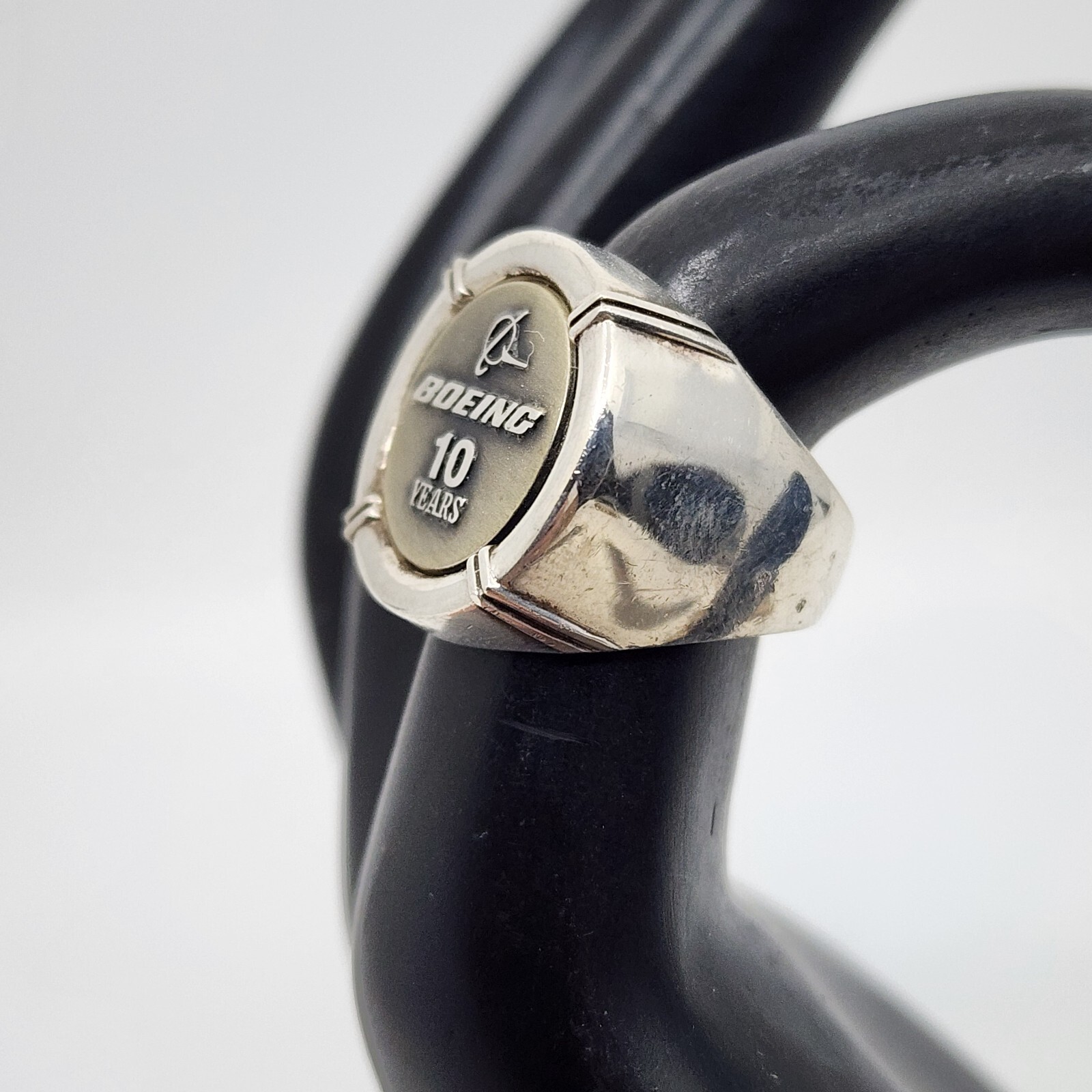 Boeing 10 Years Sterling Silver & 10k White Gold Ring Size 6