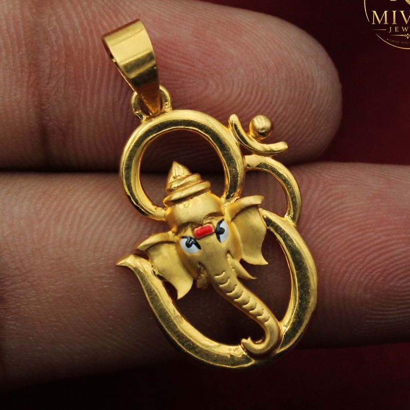 22K True Gold Ganesh Ji Om Designer Pendant 3.41g Office Wear Jewelry