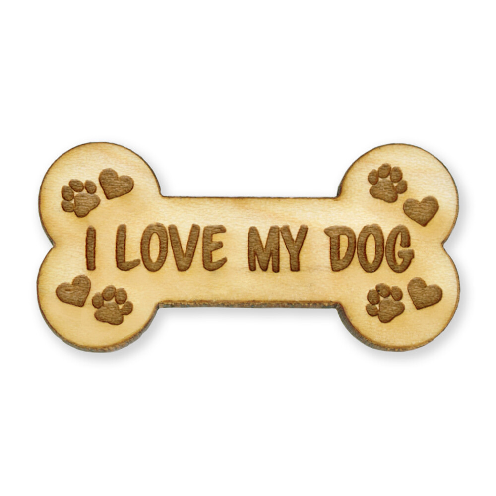 PinMart I Love My Dog Bone Puppy Pawprint Lover Laser Engraved 3D Cut Wooden Na