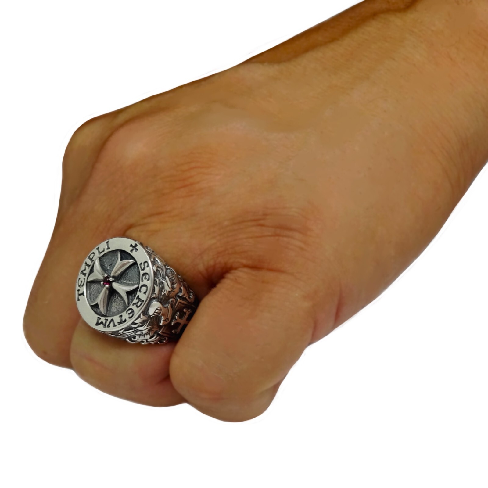 Knights Templar Crusader Masonic Silver 925 Men’s Ring Maltese Cross Shield