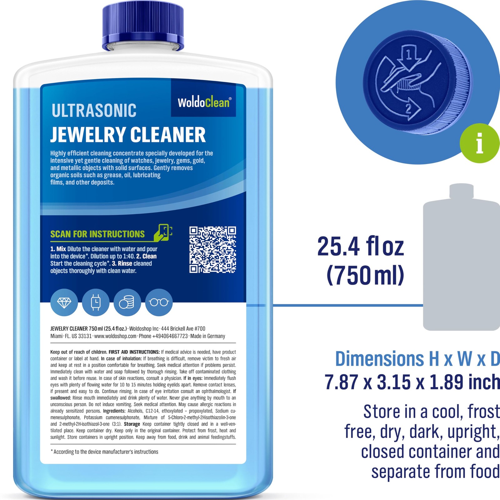 WoldoClean Ultrasonic Jewelry Cleaner Solution Liquid Concentrate 8 Gal