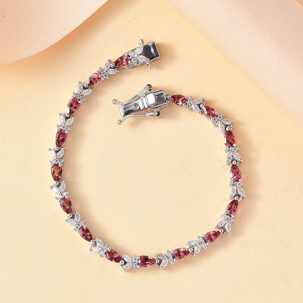 AMAZING!! 7.70ctw Blush Garnet & Moissanite Tennis Bracelet Rhodium Plated 8.00″