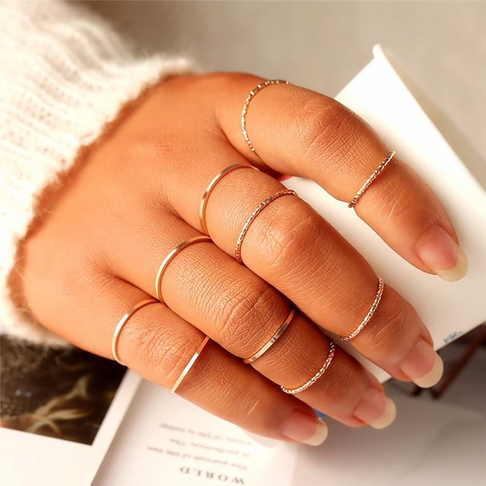 10 Pcs 1-2mm 18K Gold Plated Simple Rings for Women Band Knuckle Stacking Mid…