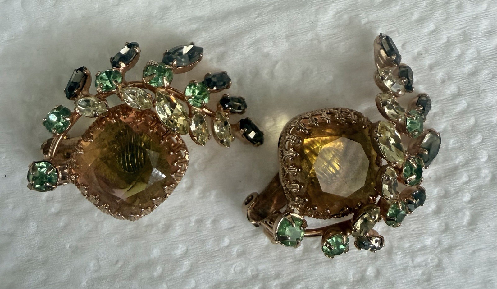 Vintage Rhinestone Earrings Large Gemstone Style From Mid 20th Century Very Nice